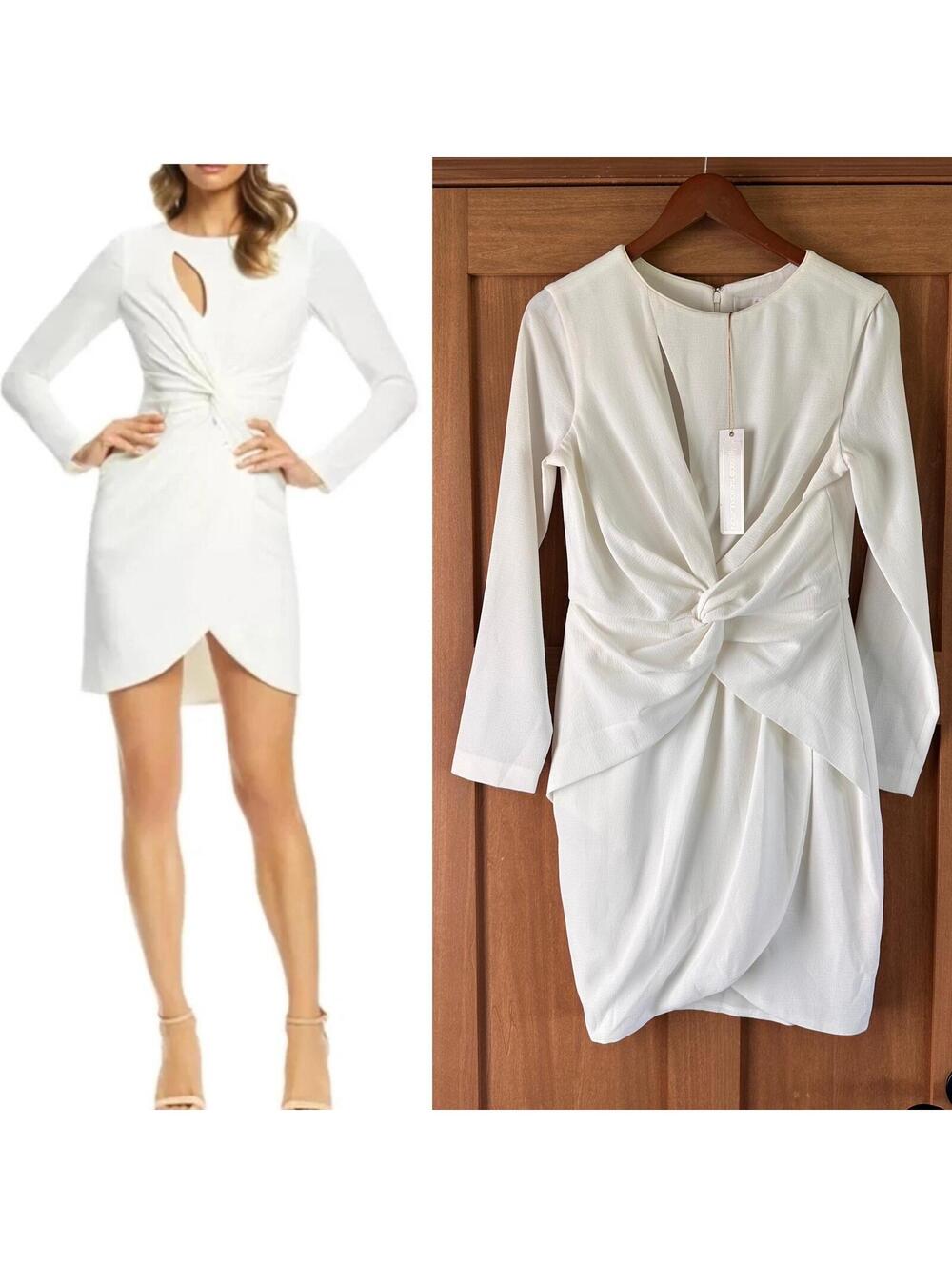 NWT Dress the Population Coby Twist-Front Mini Dress Ivory Women’s Size Medium